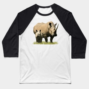 Rhino-Mama with Baby in Kenya / Africa Baseball T-Shirt